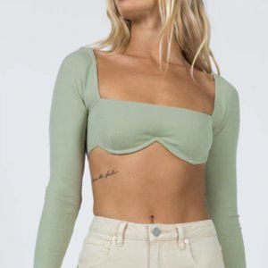 Princess Polly Becca Long Sleeve Crop Top Sage